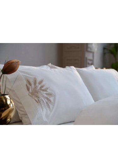 Modern Yatak Örtüsü Seti 7 Parça Ekru Ekru