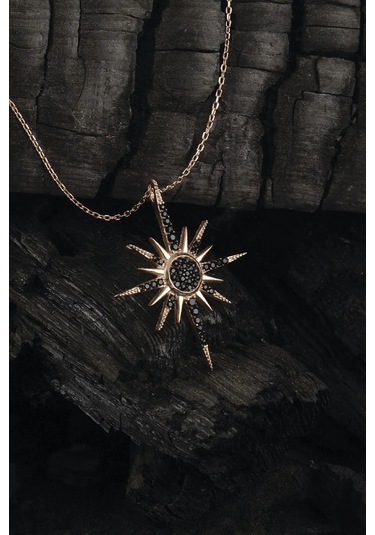 Kuzey Yıldızı Kutup Yıldızı Motifli Siyah Oniks Taşlı Gümüş Işıklı Kutuda Sevgiliye Eşe Kolye