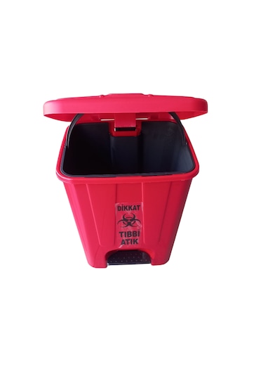 Tıbbi Atık Çöp Kovası Kutusu Kırmızı Pedallı İç Kovalı 25 Litre