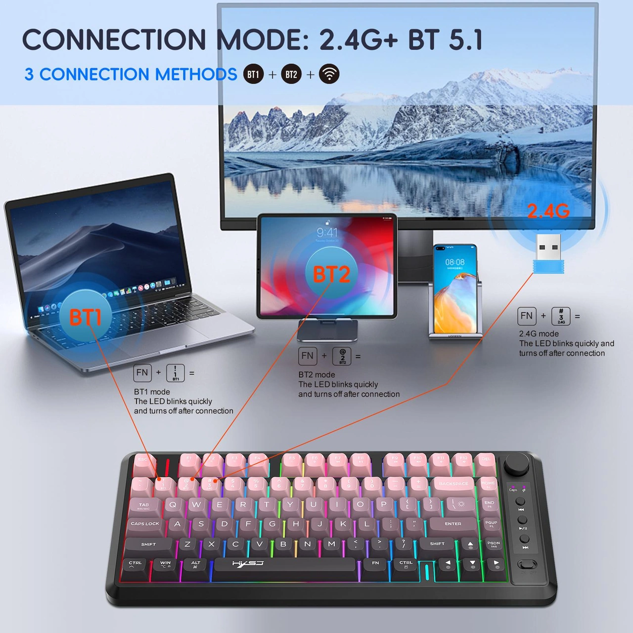 Sones Hxsj L400 Üç Modlu Kablosuz Rgb Işık İnce Film 81 Tuşlu Klavye