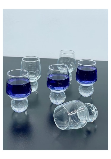 6 Kişilik Cam Elmas Ayaklı Kahve Yanı Bardağı Bardak 50ml