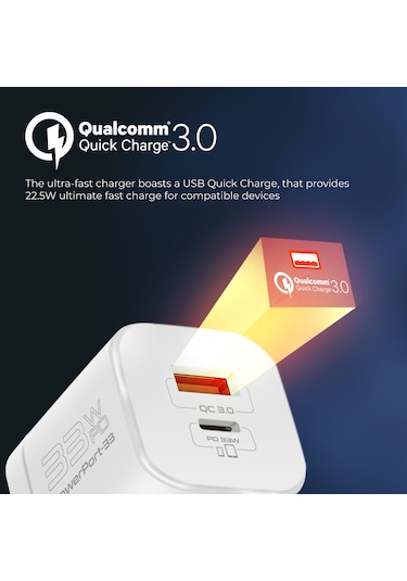 Promate PowerPort-33 33W,Type-C PD , USB Hızlı Şarj Cihazı Beyaz