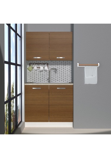 Decoraktiv Mini 90 Mdf Hazır Mutfak Dolabı - Tezgah Dahil - Naturel Ceviz