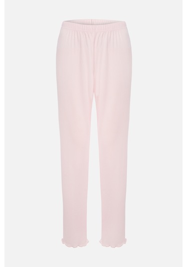 Kadın Pamuklu Çıtır Çiçek Desenli Baby Overloklu Fiyonk Detaylı Uzun Kollu Pijama Takımı Çok Renkli