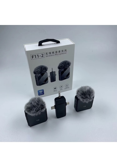 F11-2 Kablosuz Kaliteli Profesyonel Yaka Mikrofonu Tüylü