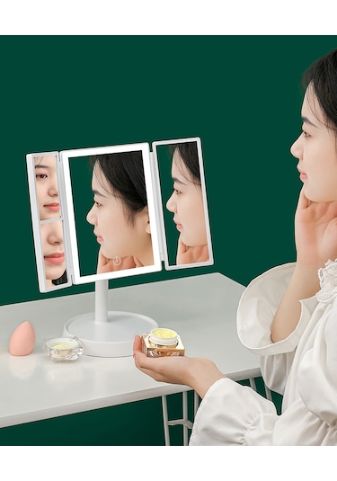 Interstech 3 Ton Led Işıklı Katlanabilir Dokunmatik Makyaj Aynası