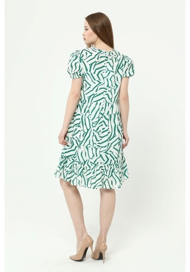 Kadın V Yaka Büzgülü Midi Elbise 4440/100 001