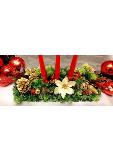 Yılbaşı Centerpice 3lü Mumluklu