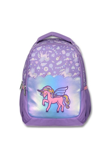 Ümit Çanta Nakışlı Unicorn Kız Çocuk Üç Gözlü Lila Renk Okul Çantası - 5027 Lila