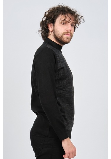 Çizgi Triko Erkek Yarım Balıkçı Yaka Desenli Kazak 42564225 Siyah Siyah