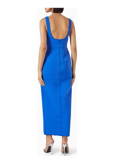 Acler Tuthill Midi Elbise - Scuba Kumaş - Ön Yırtmaçlı - Çizgili Korse - 100% Polyester Mavi