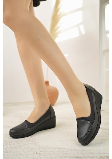 Nesil Shoes Sdf B05 Siyah Anatomik Dolgu Kadın Ayakkabı-siyah