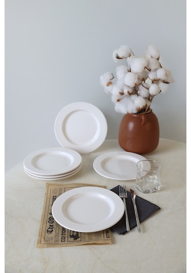 Keramika Beyaz Assos Pasta Tabağı 22 Cm 6 Adet 006 Beyaz