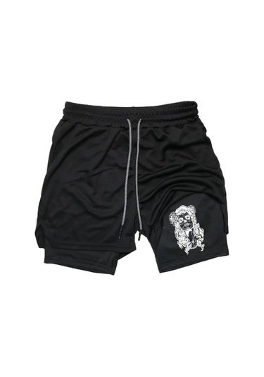 Hızlı Kuruyan 2 İn 1 Yetişkin Unisex Spor Mexican Woman Baskılı Taytlı Şort Fitness Gym Antrenman Siyah