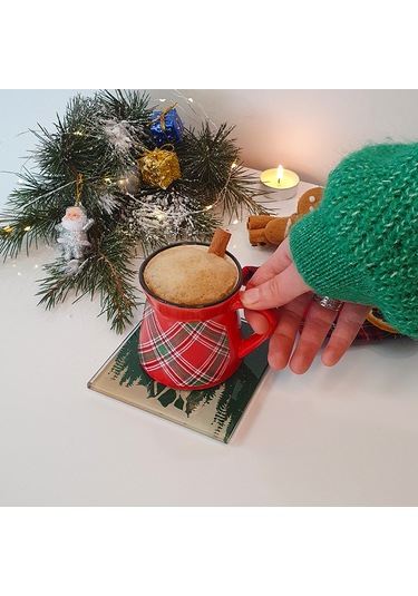 Decorita Cam Bardak Altlığı Yeni Yıl Yeşil Silüet 4'lü Takım Yeşil