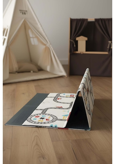 Araba Yarışı Katlanabilir Çocuk Oyun Matı 200 x 130 x 1 CM