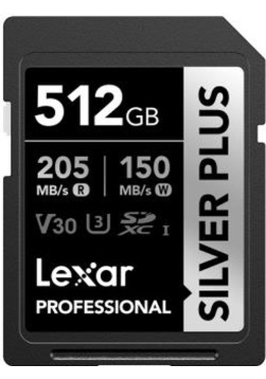 Lexar 512 GB Silver Plus SD UHSI V30 U3 205MB/S Hafıza Kartı