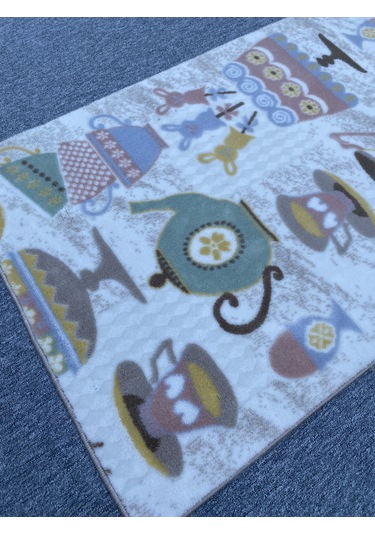 Kahve Fincanlı Kesme Halı 80x250 Pudra Vizon Akrilik Halı