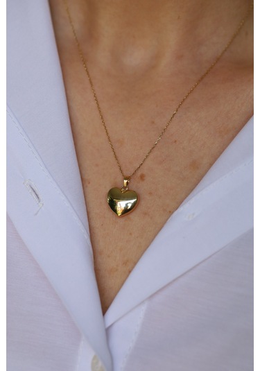 14 Ayar Altın Bombeli Kalp Kolye Ucu - Kly34313