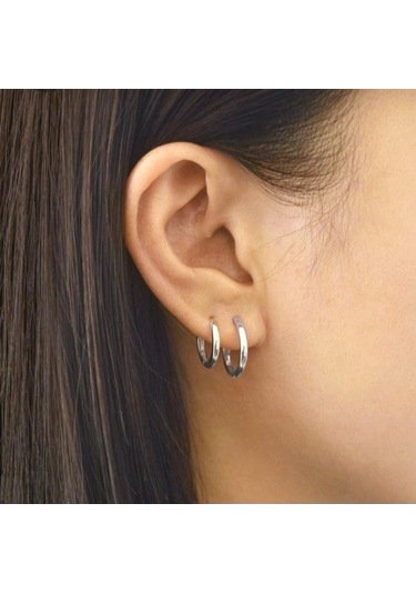 14 Mm Cerrahi Çelik Halka Küpe Gümüş Renkli Gri