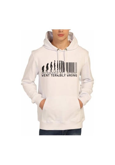 Bant Giyim - Barcode Beyaz Kapşonlu Erkek Sweatshirt Hoodie