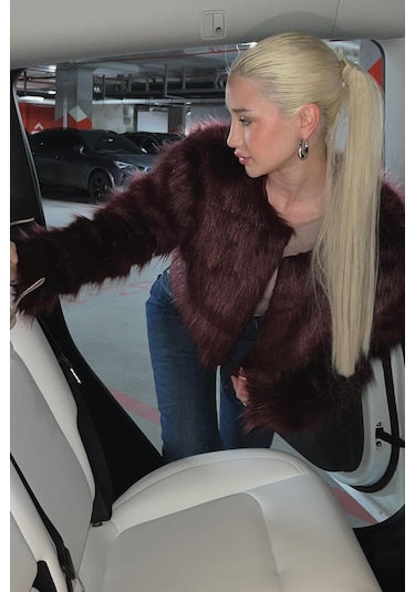 Madmext Bordo Bisiklet Yaka Kadın Suni Kürk Mont Mg2176 Bordo