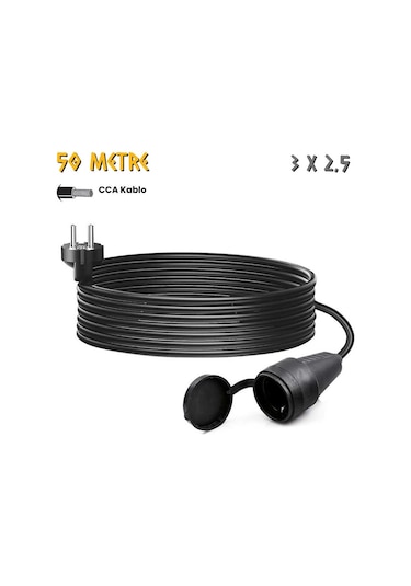 Sgs Kauçuk Uzatma Kablosu Cca 3x2.5 - Tekli Dişi Priz - 50 Mt. 50 m