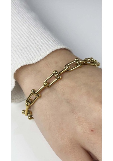 Paslanmaz Çelik Zincir Bileklik 128, Altın Renk Altın