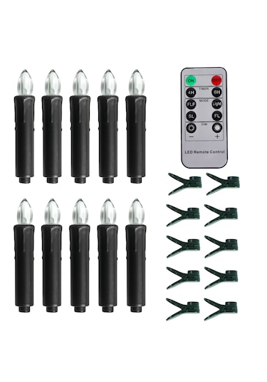 10 Tuşlu Uzaktan Kumandalı Mum Işığı Dekorasyonu-siyah