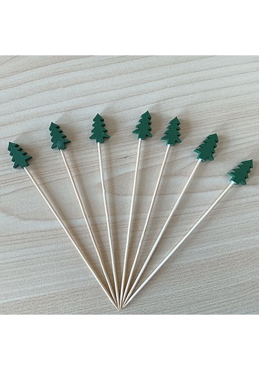 Yaozixa Yeşil Çam Gövde Desenli Tek Kullandım Meyve Çatalı 12cm 100 Adet/paket Fabrika Satışı