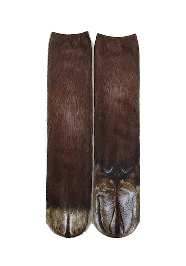 Geeroyoo 3d Hayvan Ayak İzi Çorapları - Kedi Köpek Kaplan Kartal At Dinozor Desenli Unisex Renkli Fun Çoraplar Koyu Kahverengi