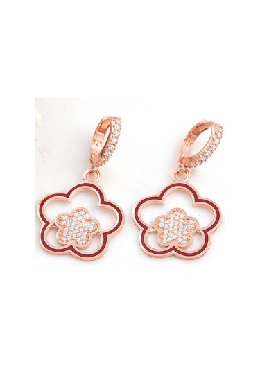 Aya Diamond Gümüş Rose Sallantılı Çiçek Desenli Kadın Küpe Rose