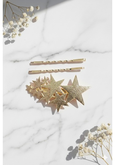 Yıldız Desneli Metal Toka Ve 2 Adet Tel Toka, Toplam Üç Adet Metal Toka Altın