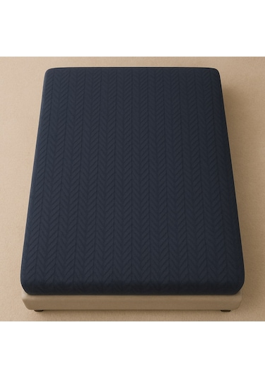 %100 Pamuk Lastikli Havlu Çarşaf Tek Kişilik 100x200 Cm+25er Cm Köşe Ve Yan Yükseklik Lacivert