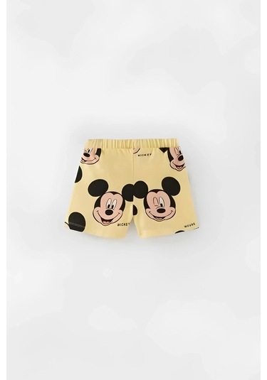 Unisex Bebek & Çocuk Mickey Mouse Baskılı Pamuklu Bisiklet Yaka Beyaz T-shirt Ve Şort Alt Üst Takım Beyaz