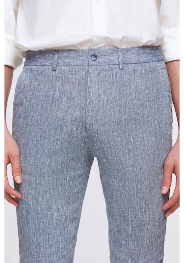Ds Damat Slim Fit Lacivert Düz %100 Keten Jogger Pantolon 4hc03s2063230 101