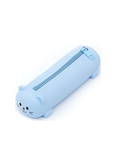 Sevimli Kız Çocukları İçin Silikon Kalem Kutusu, İlkokul Ve Anaokulu Öğrencilerine Özel Renkli Ve Dayanıklı Kırtasiye Malzemesi, Kalemlik MAvi