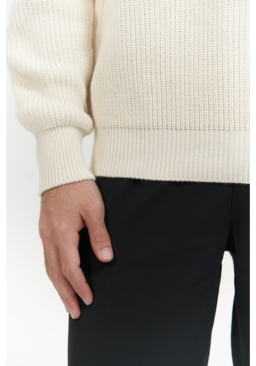 Vander Düğme Detay Ekru Erkek Triko Kazak Ekru