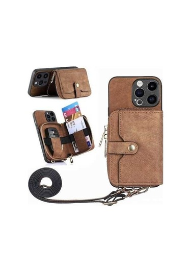 Bloomnest İphone Uyumlu 15 Pro İçin Dayanıklı Fermuarlı Crossbody Cüzdan Kılıfı Diğer