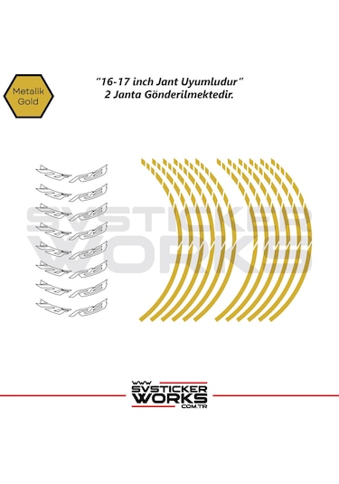 Yamaha Yzf-r3 Yazılı Jant Sticker Dış Ve İç Set Sticker Jant Şeridi Altın