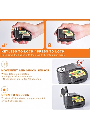 Motosiklet Disk Kilidi Alarmlı Motor Kilidi 110 Db Waterproof Yük