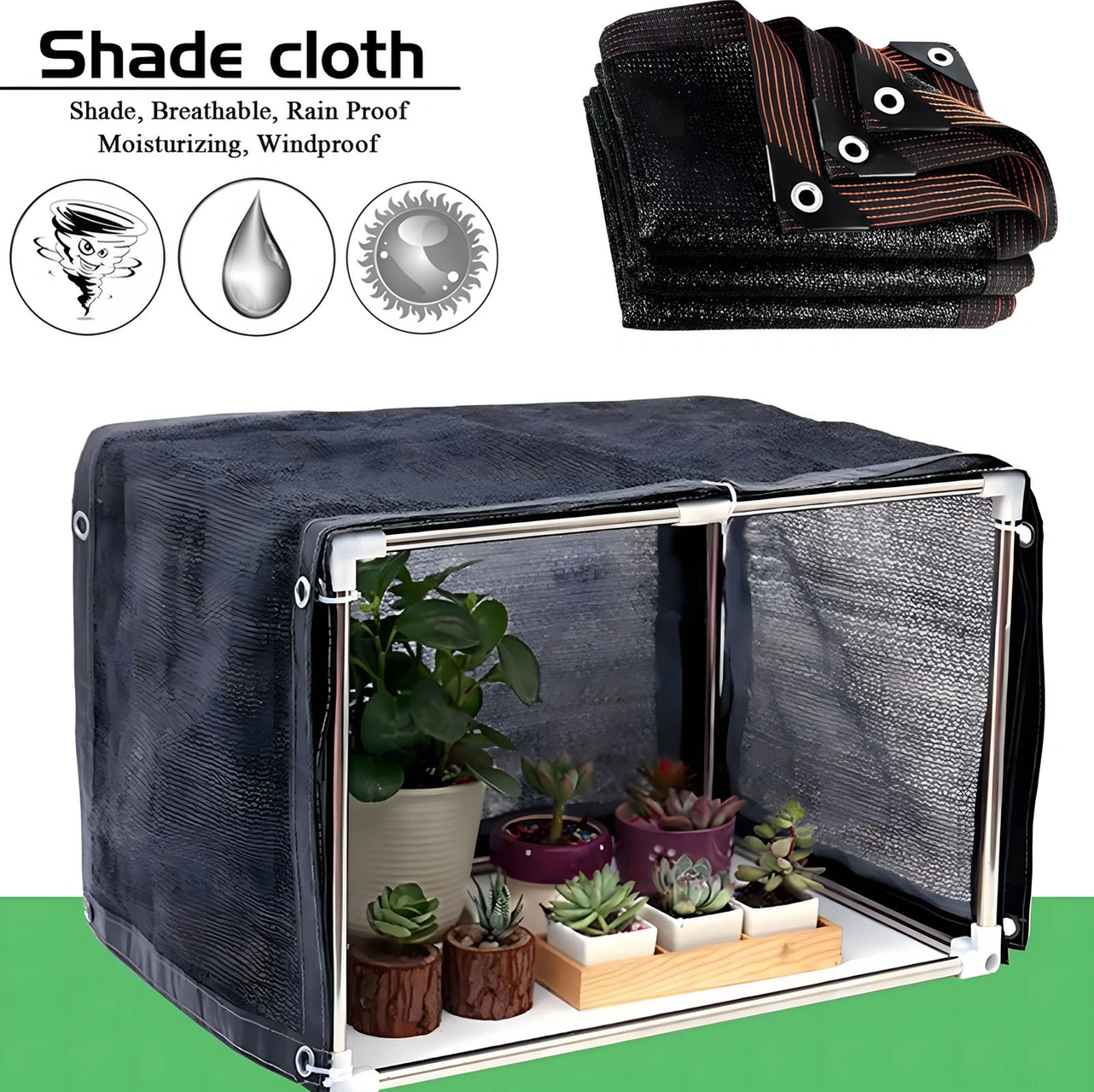 Xindoker Siyah Yüksek Yoğunluklu Polietilen Gölge Tüyü: 90% Gölge Oranı, Yağmurlu, Nemli, Güneş Koruyucu, Soğutucu - 2m X 5m