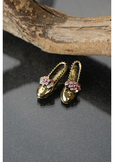 Çildan Womens Pembe Çicek Taş Detaylı Ayakkabı Figür Broş Pembe