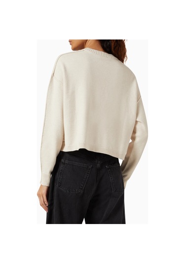 Good American Oversize Crewneck Triko, Rahat - Modern Şık Kadın Kazak Krem