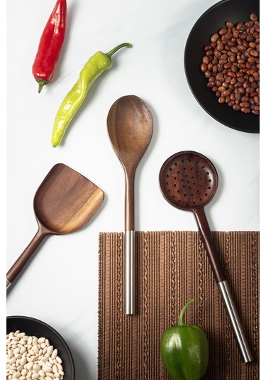 Akasya 3 Lü Servis Kaşığı & Servis Kevgiri & Servis Spatulası & Salata Servis Seti