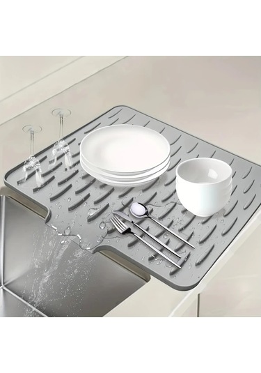 Willowhaven Yeşil Silikon Tezgah Kurutma Matı Yerleşik Drenaj Kaymaz Isıya Dayanıklı