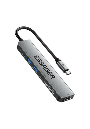 Cbtx Essager Type-c Hub Dönüştürücüden Pd'ye 60w Hızlı Şarj+tip-c Veri Bağlantı Noktası+usb 3.2+usb 2.0+hd Video Çıkışı+2 Kart Okuyucu Yuvası