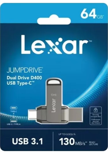 Springsun Lexar Jumpdrive D400 Usb 3.1 Type-c/a Çift Bağlantıli Flash Drive, 32-256gb, 130mb/s Aktarım Hızı, Metal Kasa, Veri Saklama Ve Yedekleme