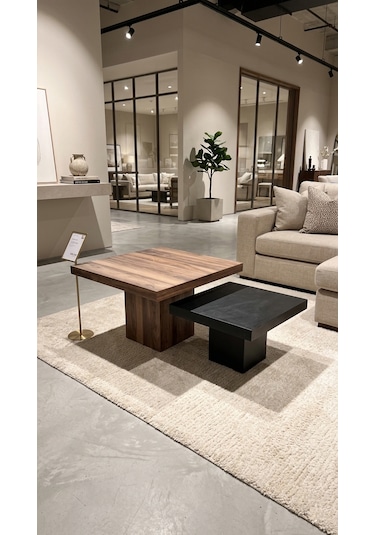 Most Marmoris %100 Mdf Aytaşı Ceviz Ayak Orta Sehpa Set Evinize Teslim Ceviz - Siyah - Mermer