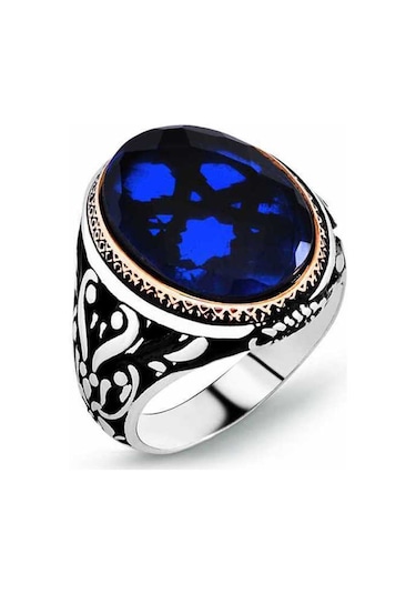 Gumush Gümüş Parlament Mavisi Zirkon Taşlı Erkek Yüzük - 477441750